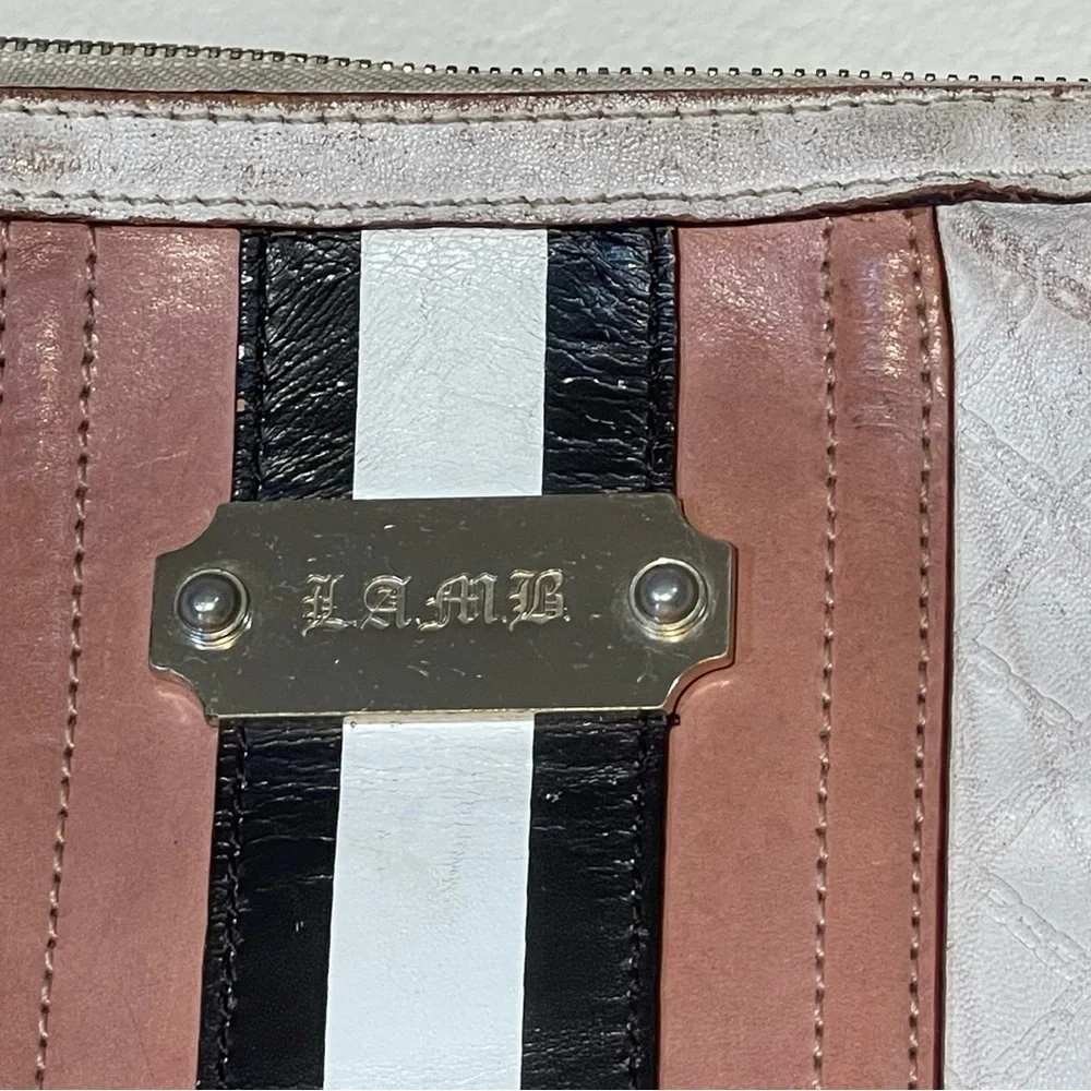 L.A.M.B. White Leather Hobo with Tan and Black Stripes